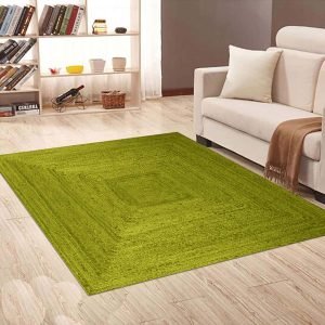 Handcrafted Green Jute Square Dining Area Rug