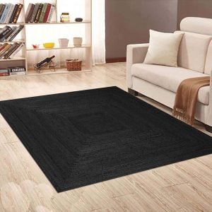 Black Square Handmade Jute Outdoor Area Rug