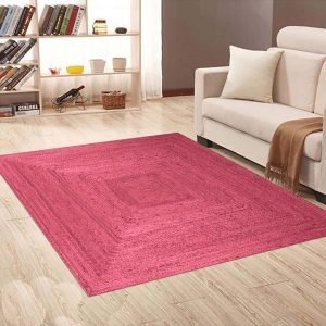 Hand Braided Square Pink Jute Hallway Area Rug