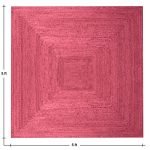 Hand Braided Square Pink Jute Hallway Area Rug