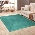 Hand Braided Square Turquoise Jute Hallway Area Rug