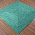 Hand Braided Square Turquoise Jute Hallway Area Rug