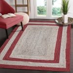 Jute Red Beige Indian Handmade Bordered Rug