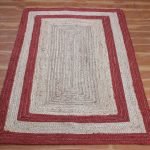 Jute Red Beige Indian Handmade Bordered Rug