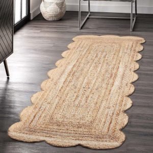 Hand Braided Beige Scalloped kitchen Area Rug