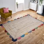 Handmade Beige Multicolor Scalloped Area Rug