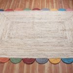 Handmade Beige Multicolor Scalloped Area Rug