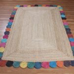 Handmade Beige Jute Scalloped Multicolor Rug