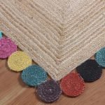 Handmade Beige Jute Scalloped Multicolor Rug