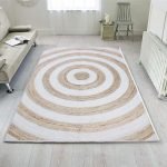 Hand Braided Striped White Beige Area Rug