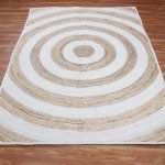 Hand Braided Striped White Beige Area Rug