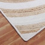 Hand Braided Striped White Beige Area Rug