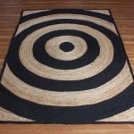 Hand Braided Striped Black Beige Area Rug