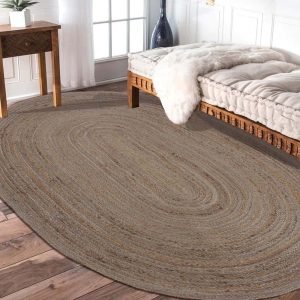 Jute Handmade Beige Oval Garden Area Rug