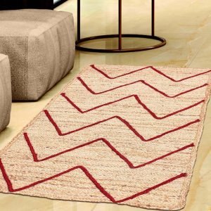 Beige Red Handmade Beige Jute Flat Area Rug