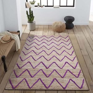 Beige Purple Handmade Beige Jute Area Rug