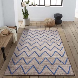 Handmade Beige Blue Jute Area Rug Carpet