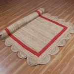 Scalloped Jute Beige Red Hand Braided Rug