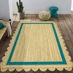 Scalloped Jute Teal Green Hand Braided Rug