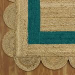 Scalloped Jute Teal Green Hand Braided Rug