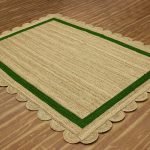 Handmade Scalloped Green Beige Jute Area Rug