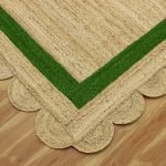 Handmade Scalloped Green Beige Jute Area Rug