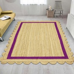 Handmade Scalloped Purple Beige Jute Area Rug