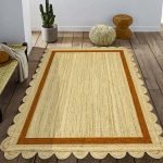 Hand Braided Scalloped Beige Brown Jute Rug