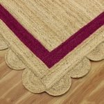 Hand Braided Scalloped Beige Maroon Jute Rug