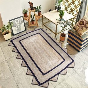 Hand Braided Jute Black Beige Geometric Rug