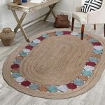 Hand Woven Jute Oval Beige Geometric Area Rug