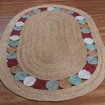 Hand Woven Jute Oval Beige Geometric Area Rug