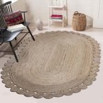 Hand Woven Scalloped Jute Oval Beige Area Rug