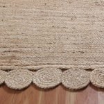 Hand Woven Scalloped Jute Oval Beige Area Rug