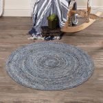 Cotton Jute Handmade Blue Round Area Rug