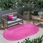 Pink Scalloped Jute Runner Solid Area Rug