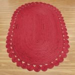 Red Scalloped Jute Runner Solid Large Area Rug