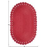 Red Scalloped Jute Runner Solid Large Area Rug