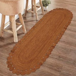 Large Orange Scalloped Jute Area Rug