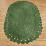 Green Scalloped Jute Runner Solid Large Area Rug