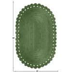 Green Scalloped Jute Runner Solid Large Area Rug