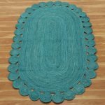 Solid Large Turquoise Scalloped Jute Hall Area Rug