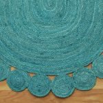 Solid Large Turquoise Scalloped Jute Hall Area Rug