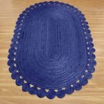 Blue Scalloped Jute Hall Decor Area Rug