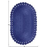 Blue Scalloped Jute Hall Decor Area Rug