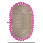 Beige Pink Scalloped Bordered Oval Area Rug