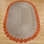 Beige Orange Scalloped Bordered Oval Area Rug