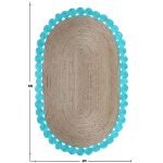 Oval Solid Beige Turquoise Scalloped Area Rug