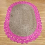 Beige Pink Scalloped Oval Solid Area Rug