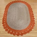 Beige Orange Scalloped Oval Geometric Rug